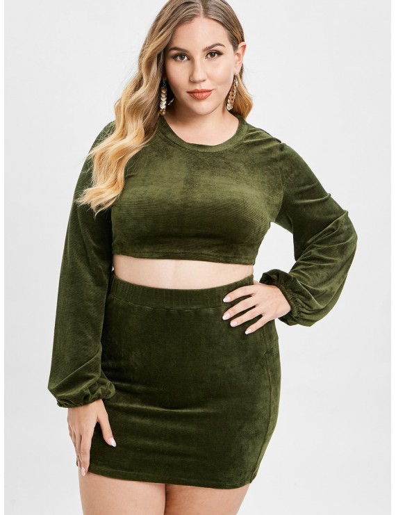  Velvet Plus Size Tee And Skirt Set - Army Green 4x