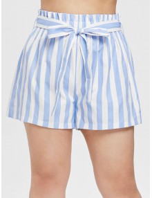  Striped Plus Size Belted Shorts - Light Blue 1x