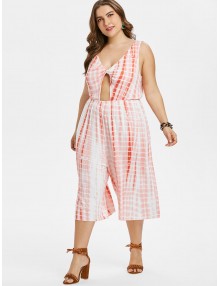 Plus Size Tie Dye Backless Twist Jumpsuit - Watermelon Pink 4x