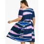 Plus Size Color  Block Top With A Line Skirt - Multicolor Xl