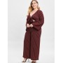  Striped Plus Size Blouse And Pants Set - Red Wine 1x