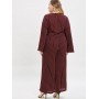  Striped Plus Size Blouse And Pants Set - Red Wine 1x