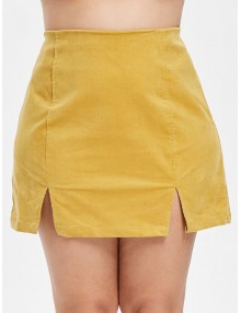  Plus Size Slit Corduroy Zip Skirt - Bee Yellow 3x