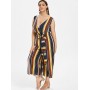  Plus Size Sleeveless Striped Belted Jumpsuit - Multi L