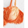 Eyelash Lace Underwire Lingerie Set - Pumpkin Orange S
