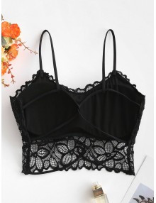 Floral Lace Padded Strappy Bralette - Black