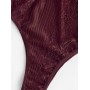 Bowknot Lace High Leg Lingerie Teddy - Red Wine M
