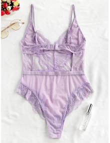 Lace High Waisted Mesh Scalloped Teddy - Lavender Blue S