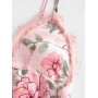 Padded Floral Lace Panel Satin Pajamas Set - Pink S