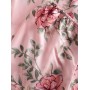 Padded Floral Lace Panel Satin Pajamas Set - Pink S