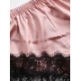 Color Block Lace Insert Satin Pajama Shorts Set - Pink Xl