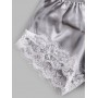 Lace Panel Satin Crop Pajama Set - Gray S