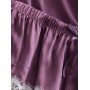 Contrast Lace Satin Cami Pajama Set - Dark Orchid S