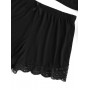Lace Trim Short Pajama Set - Black S