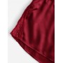 Lace Insert Satin Keyhole Pajama Shorts Set - Red Wine 2xl