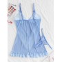 Bowknot Lace Insert Frilled Lingerie Dress - Day Sky Blue S